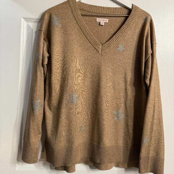 Knox Rose Star Embellished Sweater V-Neck Size M - Picture 1 of 6